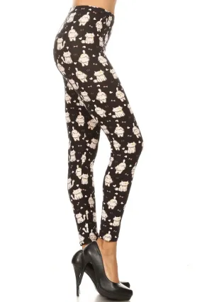 Leggings Depot LDR-S503W CATS ON BLACK One Size Full Length Leggings