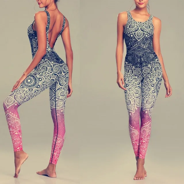 LI-FI Mandala Print Yoga Set Fitness Women Sports Running Suit Gym Wear Halter Vest Workout Elastic Quick Dry Yoga Sets