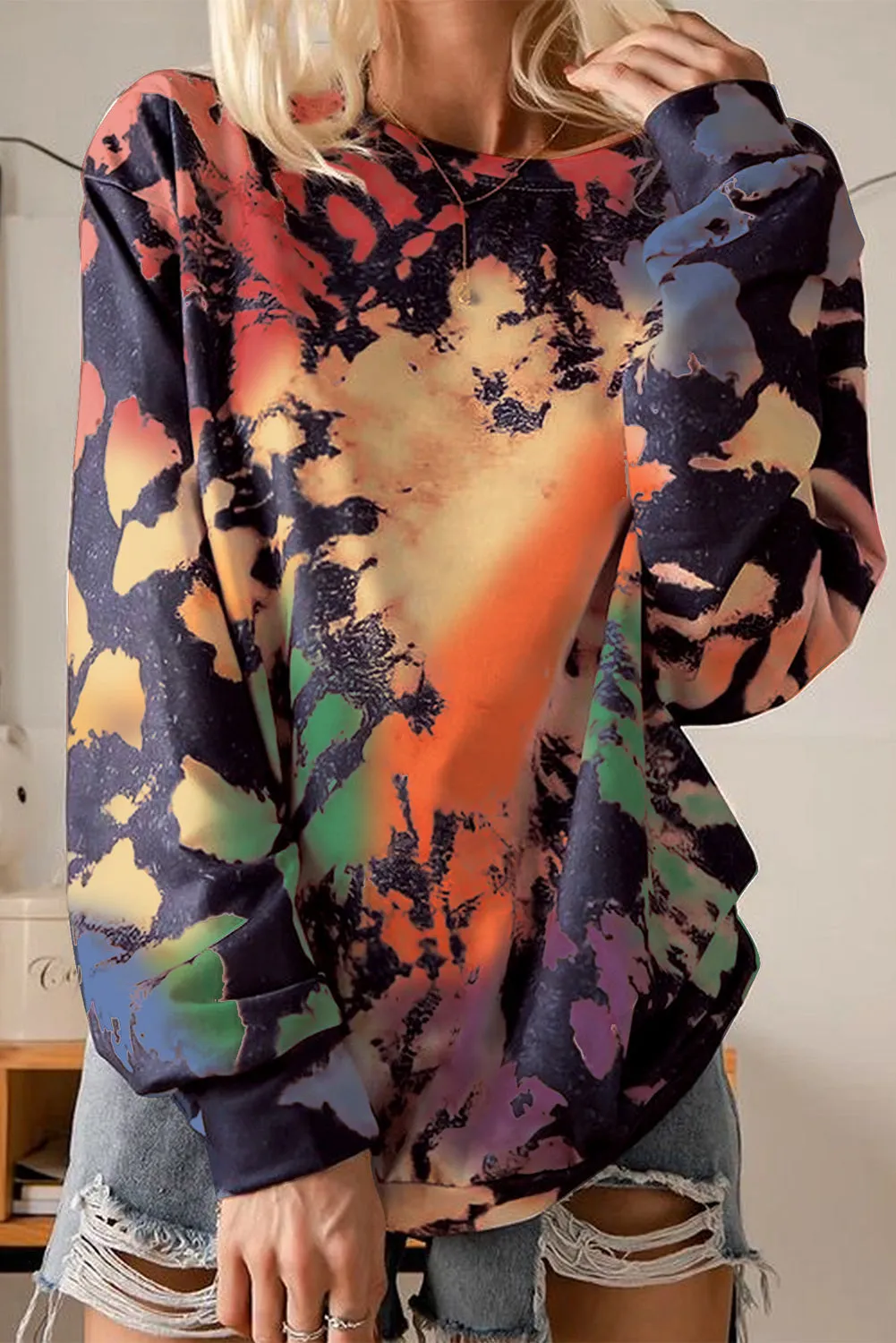 Loose Fit Crew Neck Tie Dye Sweatshirt