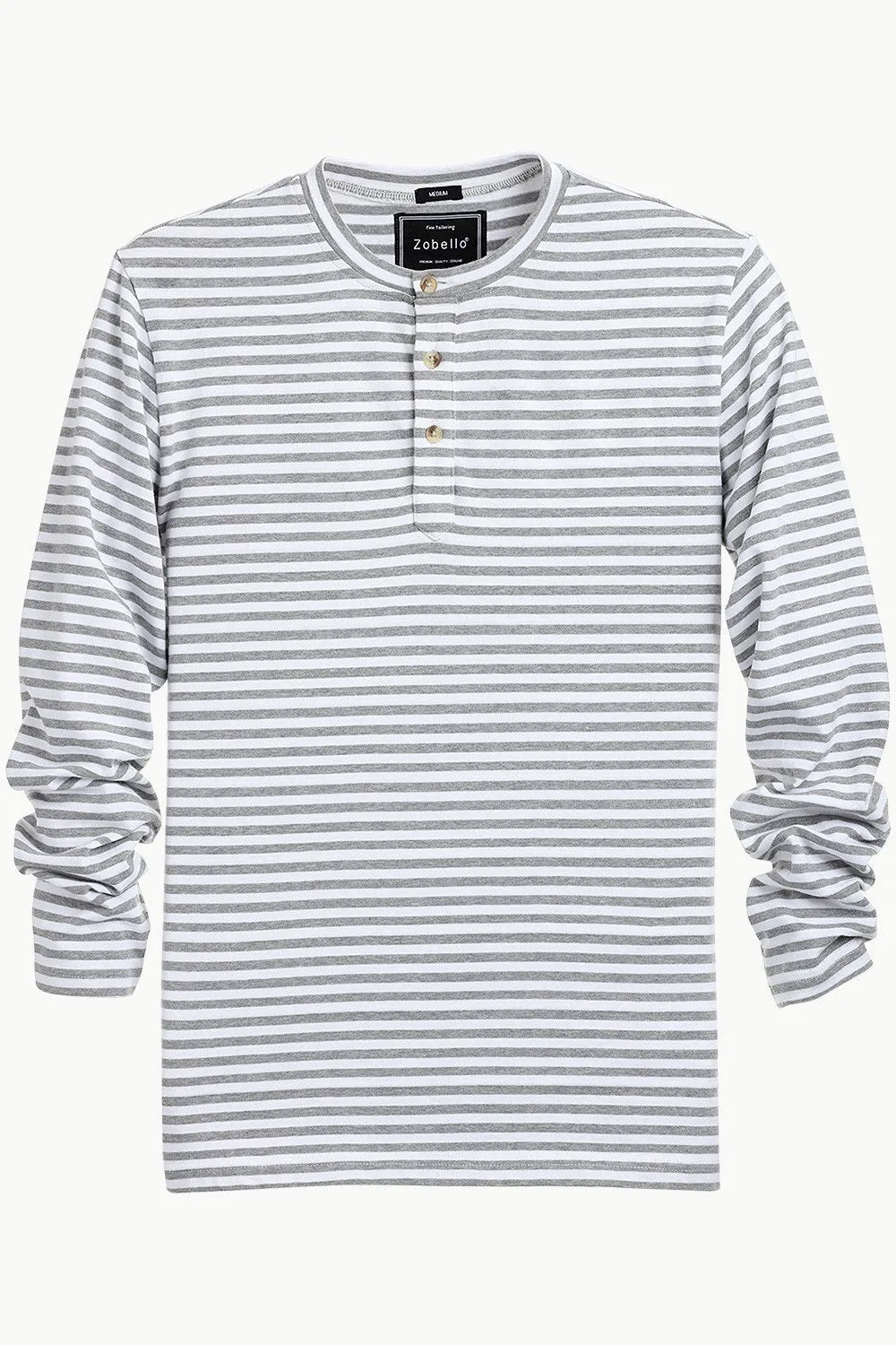 Men's Knit White/Grey Stripe Henley Sweatshirt