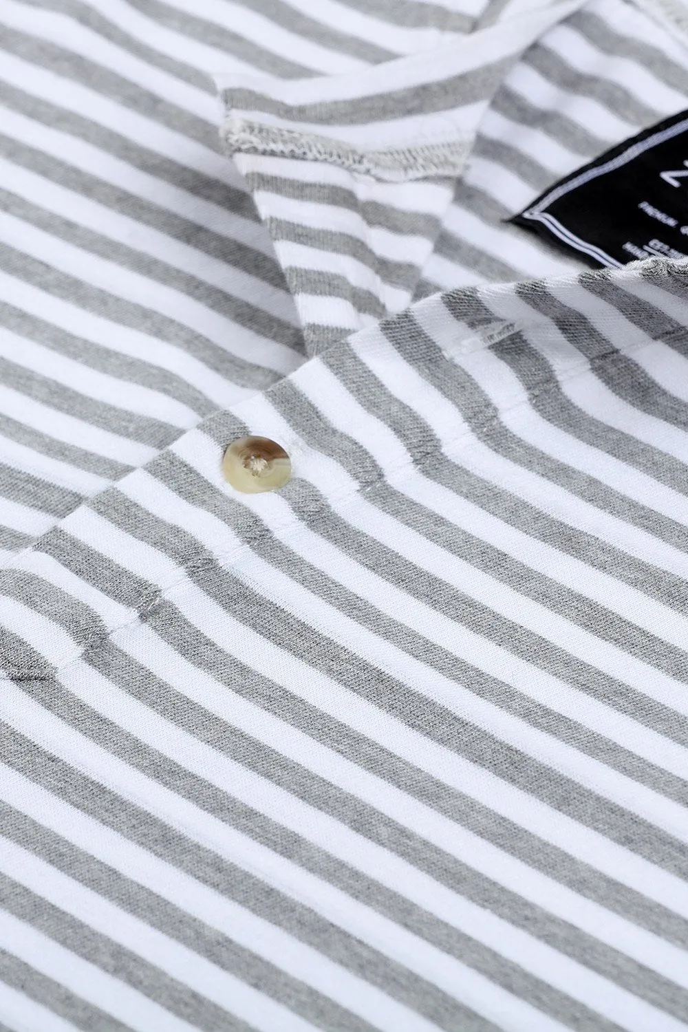 Men's Knit White/Grey Stripe Henley Sweatshirt