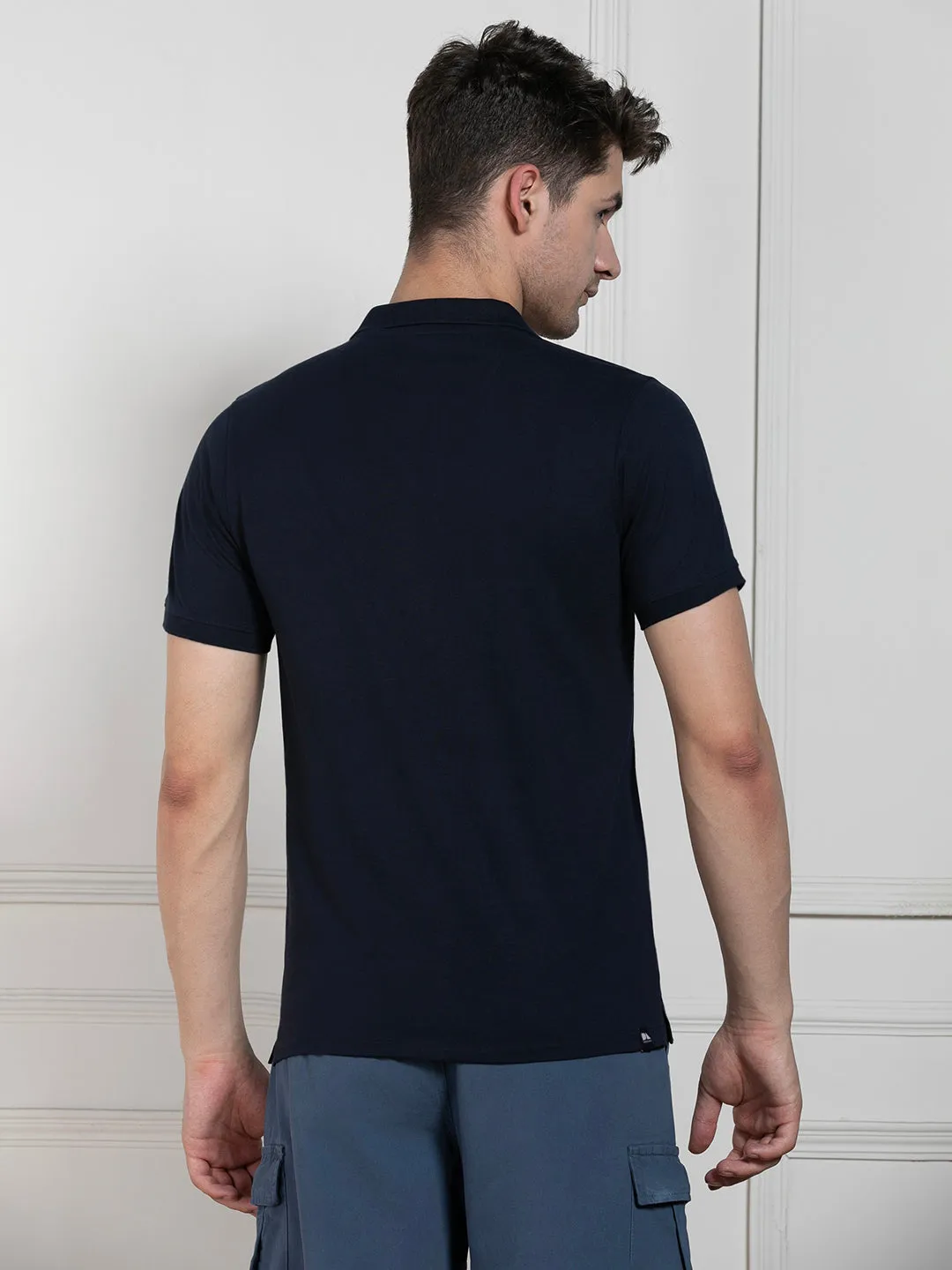 Men's Navy Polo Collar Solid Regular Fit T-Shirt