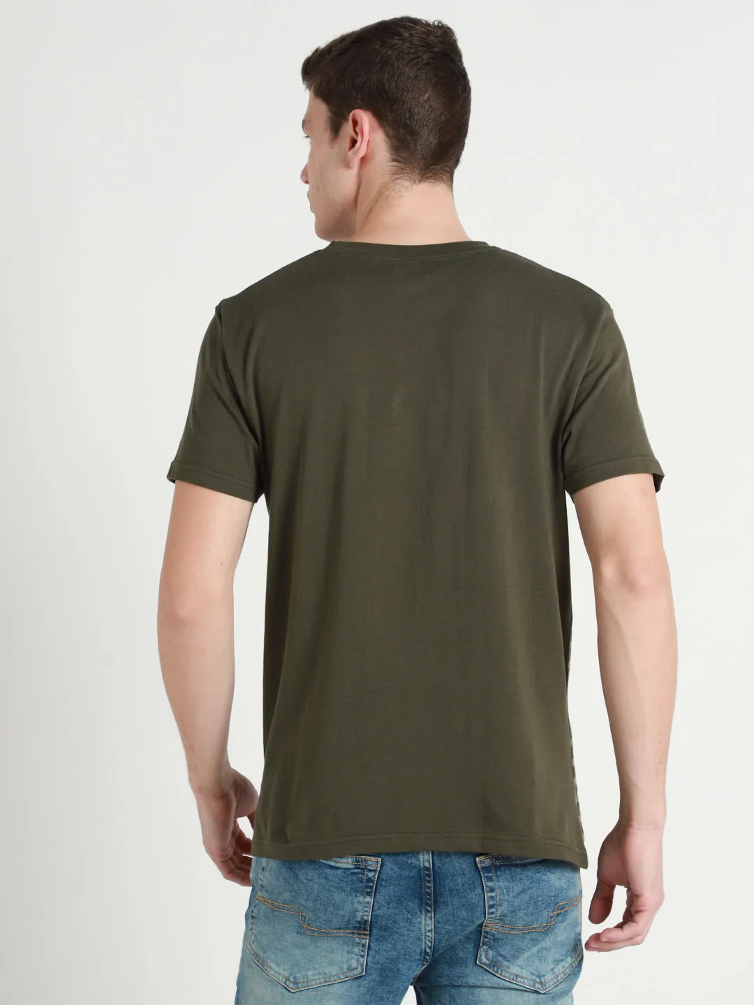 Men's Olive Striped Cotton Slim Fit T-shirt