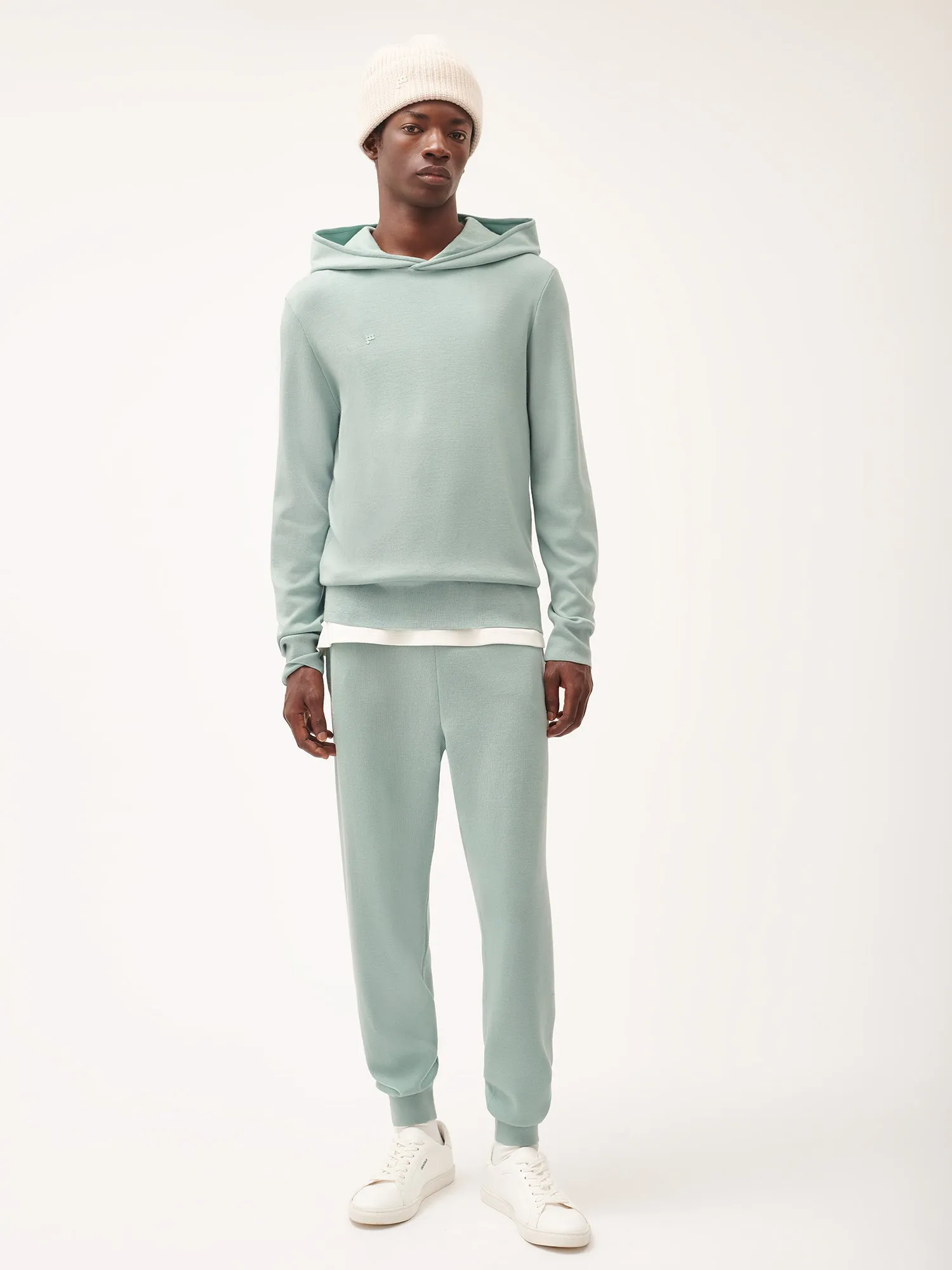 Mens Regenerative Merino Wool Track Pants—eucalyptus blue