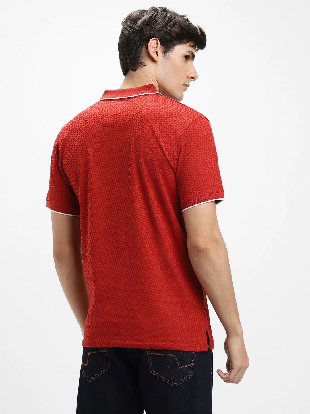 Men's Spread Collar Regular Fit Aop Rust T-shirt