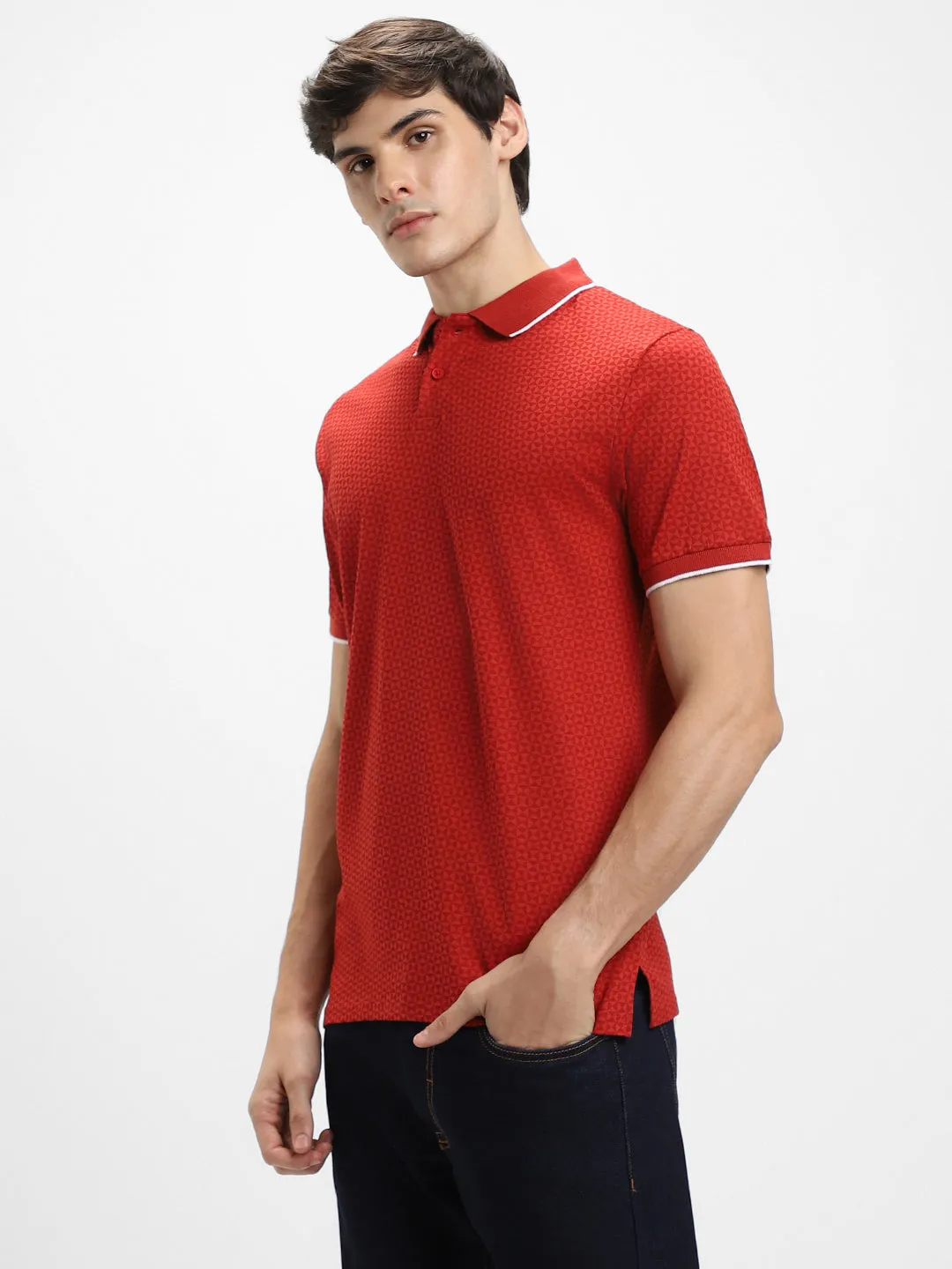 Men's Spread Collar Regular Fit Aop Rust T-shirt