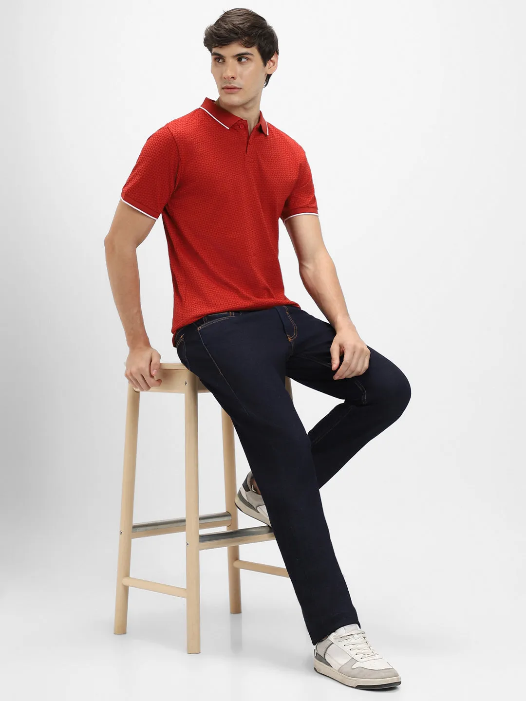 Men's Spread Collar Regular Fit Aop Rust T-shirt