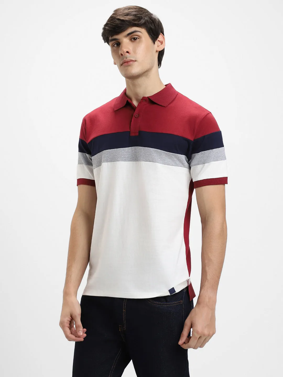 Men's Spread Collar Regular Fit Y/D Stripes Maroon T-shirt