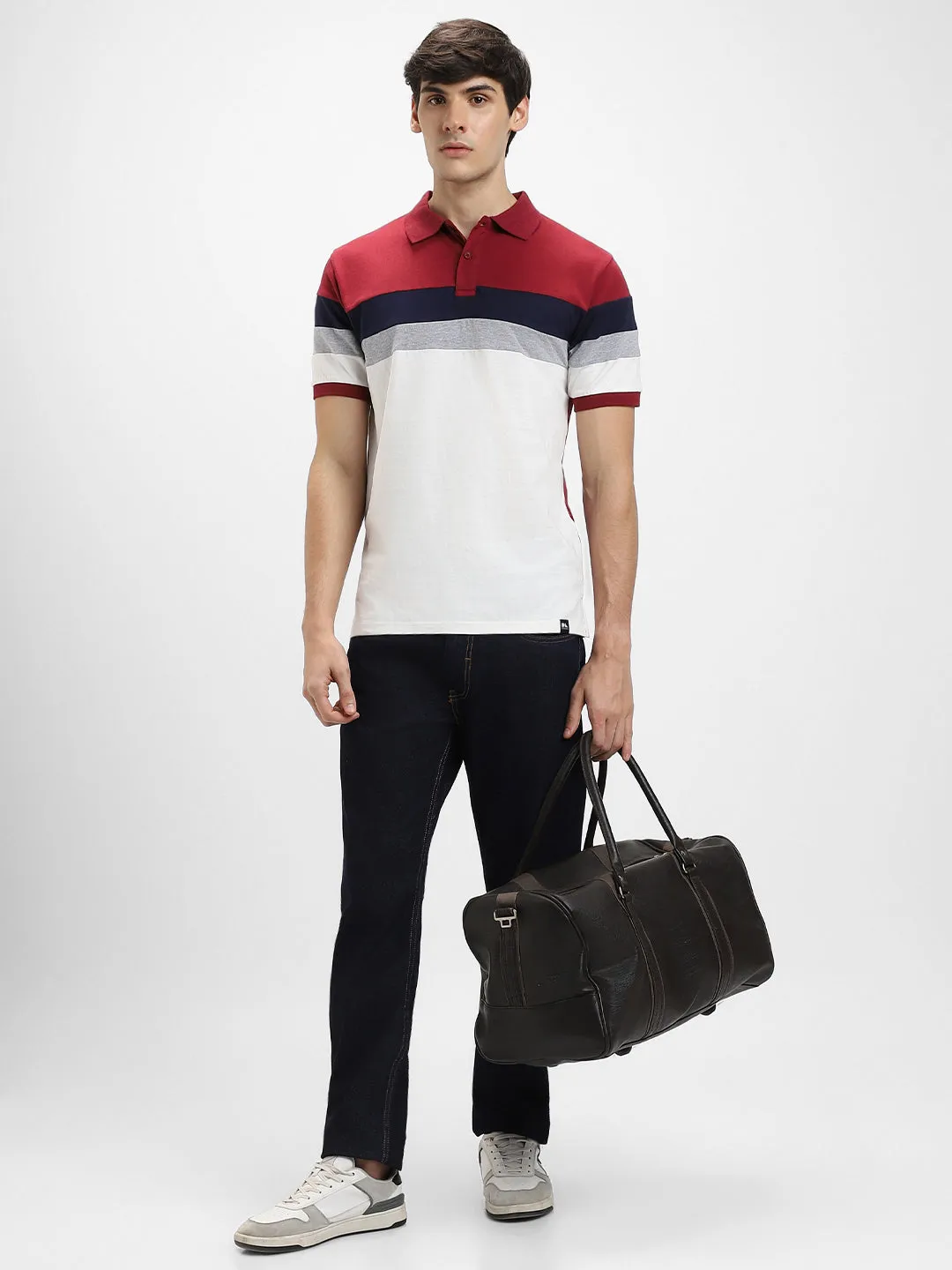 Men's Spread Collar Regular Fit Y/D Stripes Maroon T-shirt