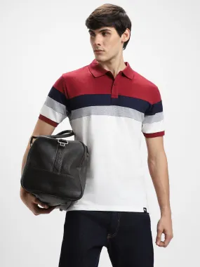 Men's Spread Collar Regular Fit Y/D Stripes Maroon T-shirt