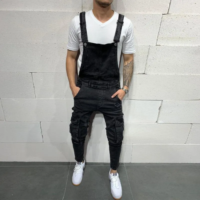 Men's Vintage Denim Multi-Pocket Overalls 59618880Y