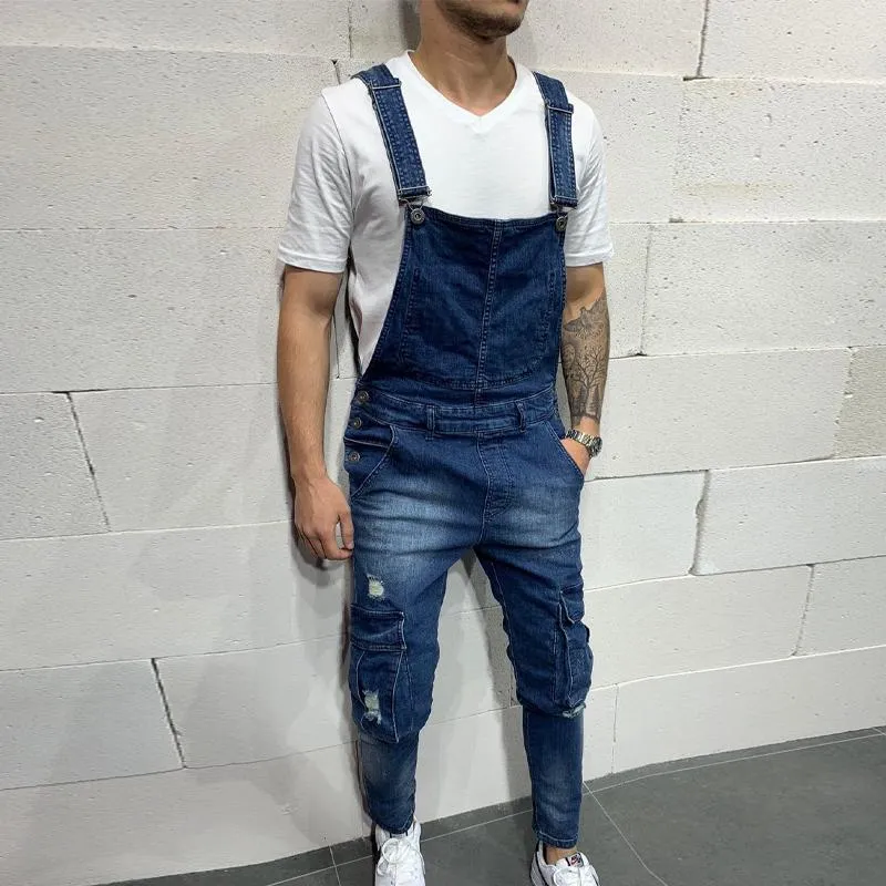 Men's Vintage Denim Multi-Pocket Overalls 59618880Y