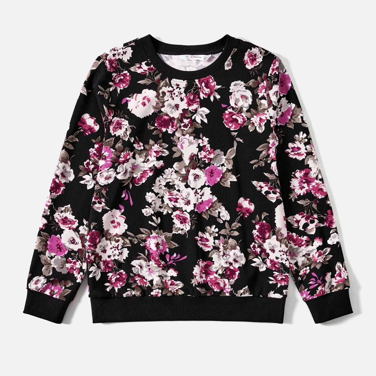 Mommy and Me Floral Print Crewneck Drop Shoulder Long-sleeve Tops