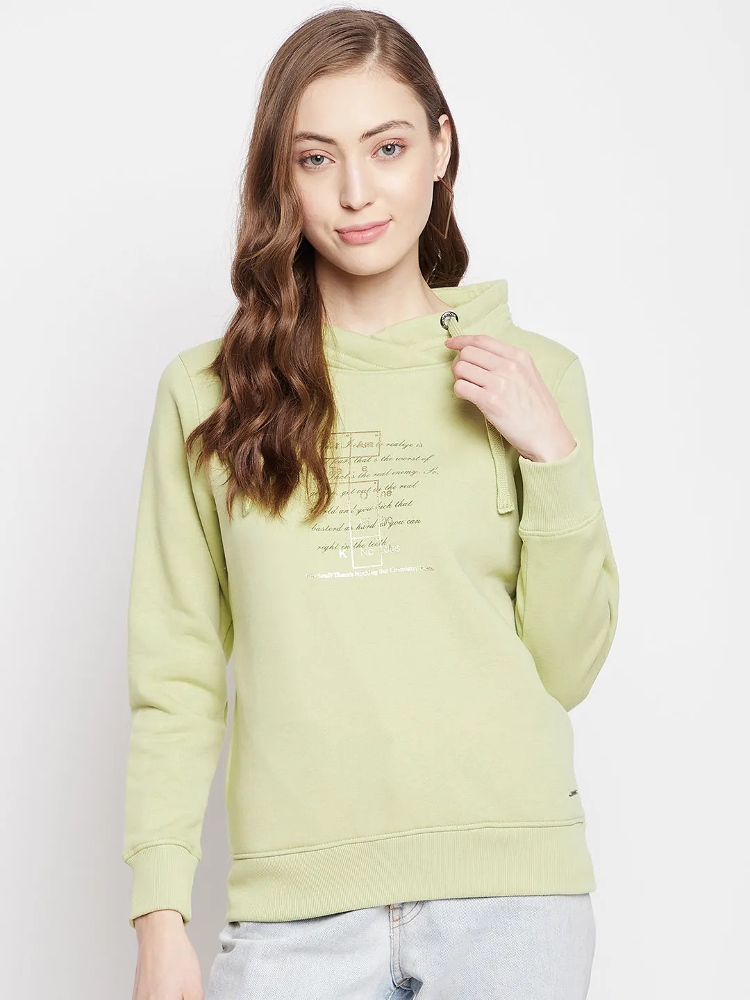 Olive Printed Turtle Neck Sweatshirt