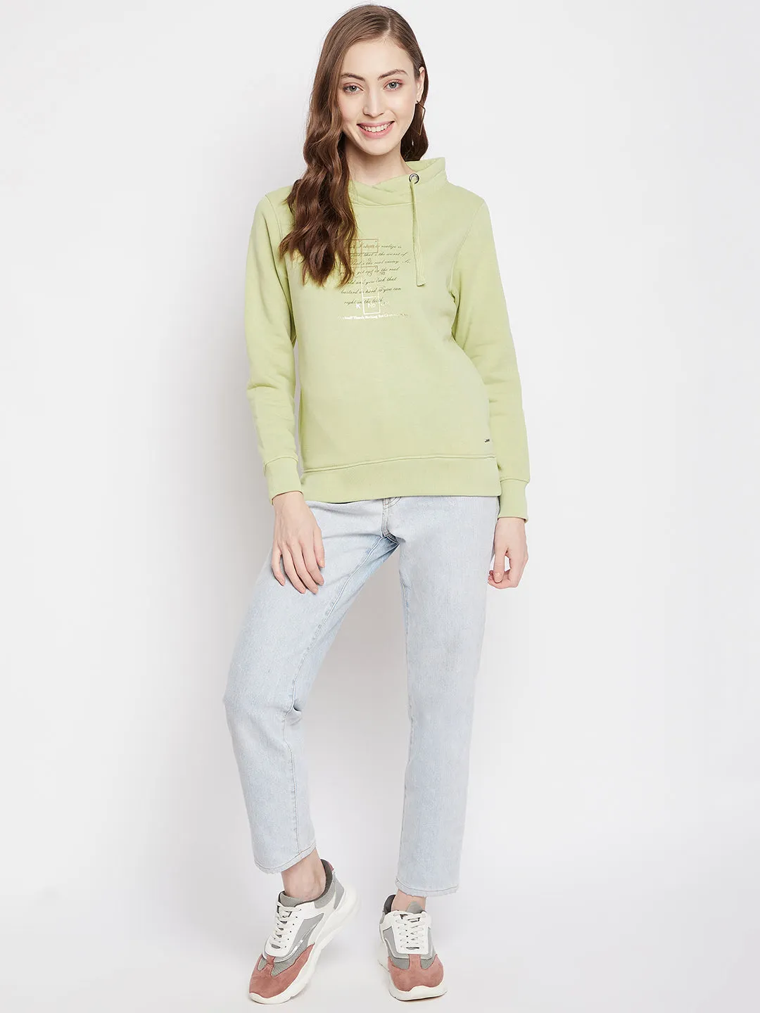Olive Printed Turtle Neck Sweatshirt