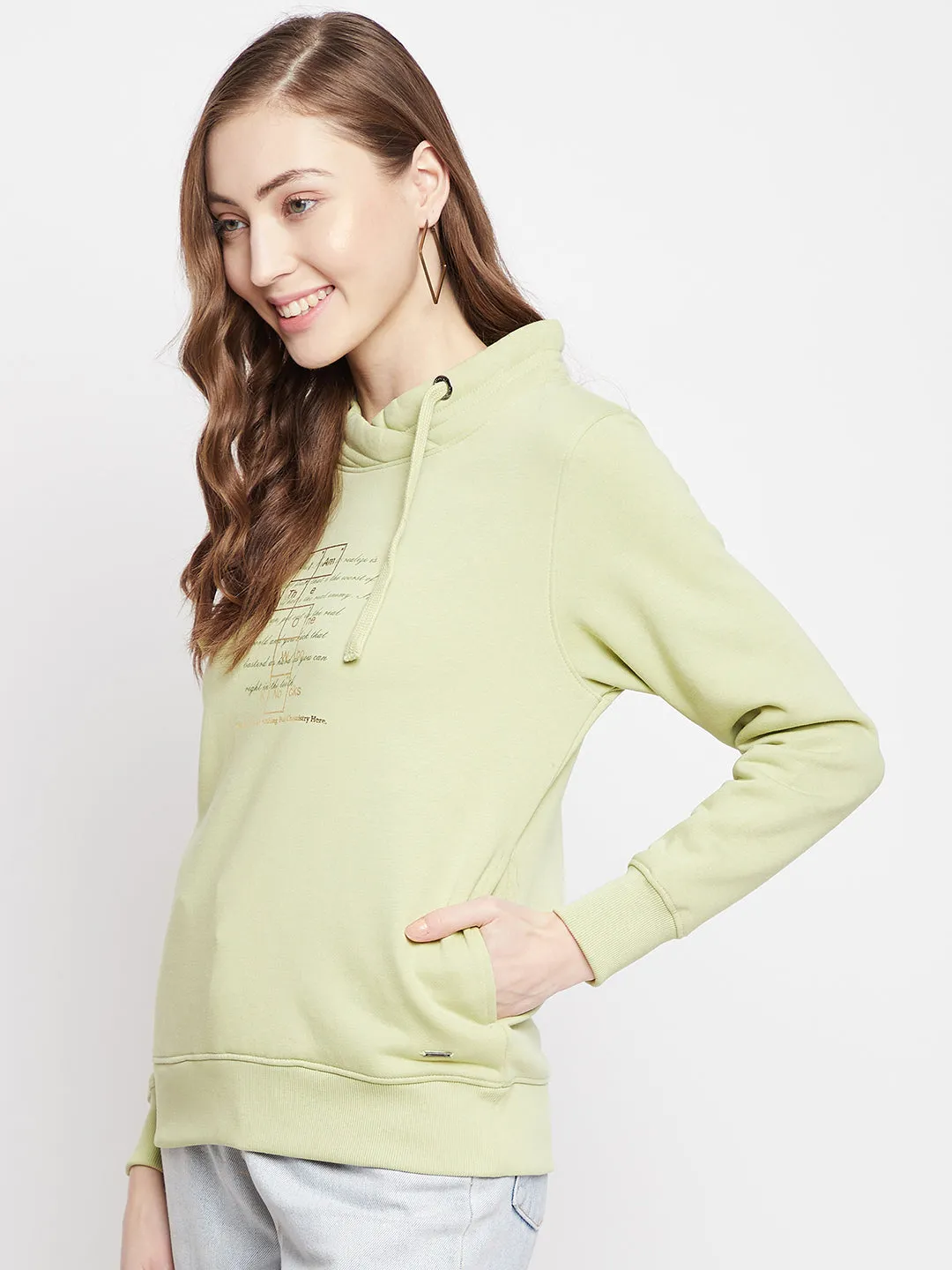 Olive Printed Turtle Neck Sweatshirt
