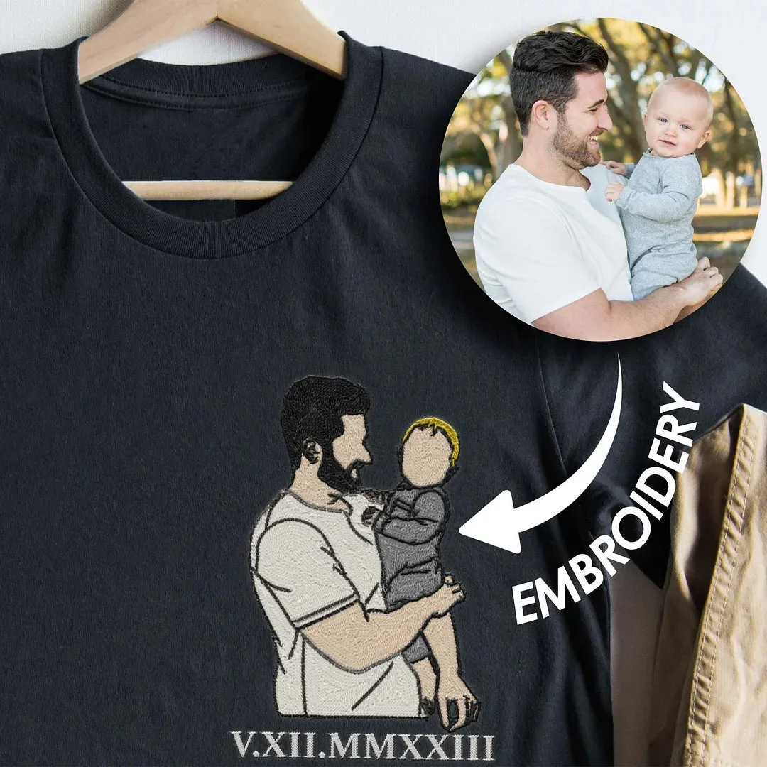 Personalized Dad Embroidery Custom Photo Roman Numeral Fathers Day Gift