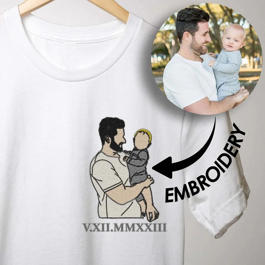 Personalized Dad Embroidery Custom Photo Roman Numeral Fathers Day Gift