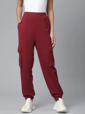 plusS Women Maroon Solid Cargo Joggers