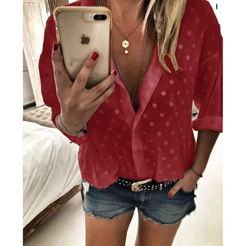 Polka Dots Loose V-neck T-shirt