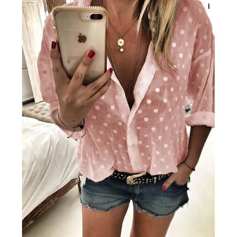 Polka Dots Loose V-neck T-shirt
