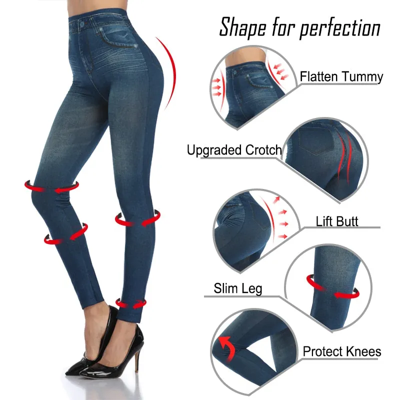 Push Up Seamless High Waist Warm Jeans Leggings