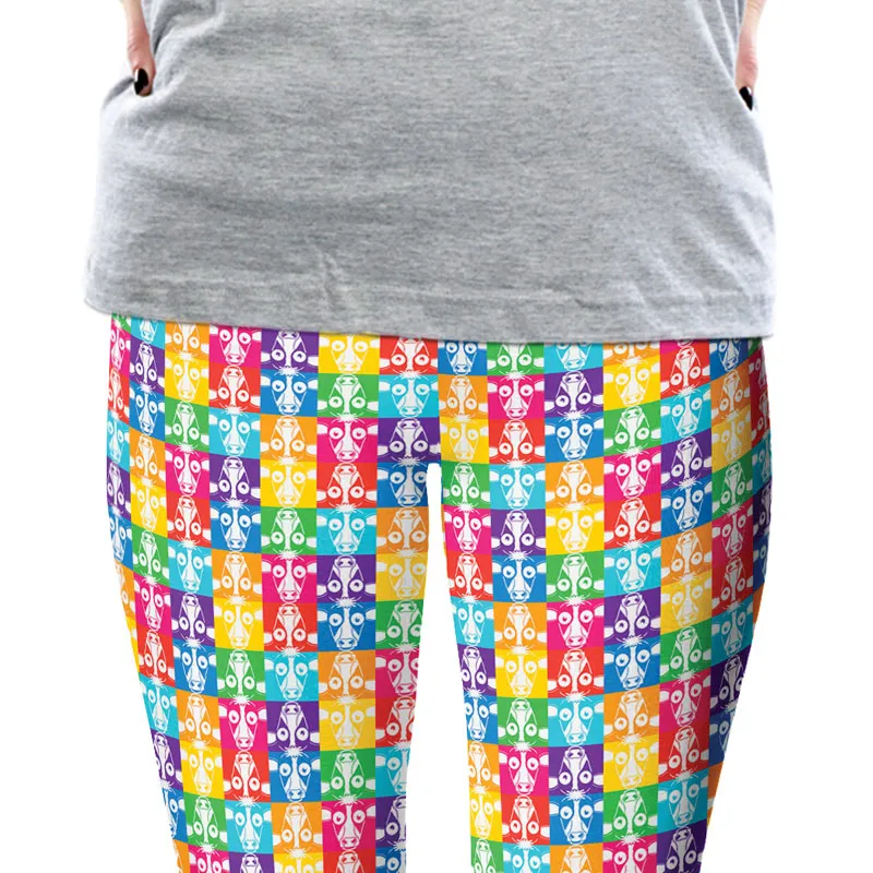 "Don't Have a Cow, Have Tofu!" (multi-color checker print) Printed Leggings