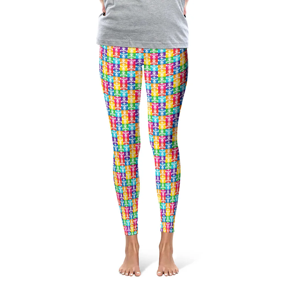 "Don't Have a Cow, Have Tofu!" (multi-color checker print) Printed Leggings
