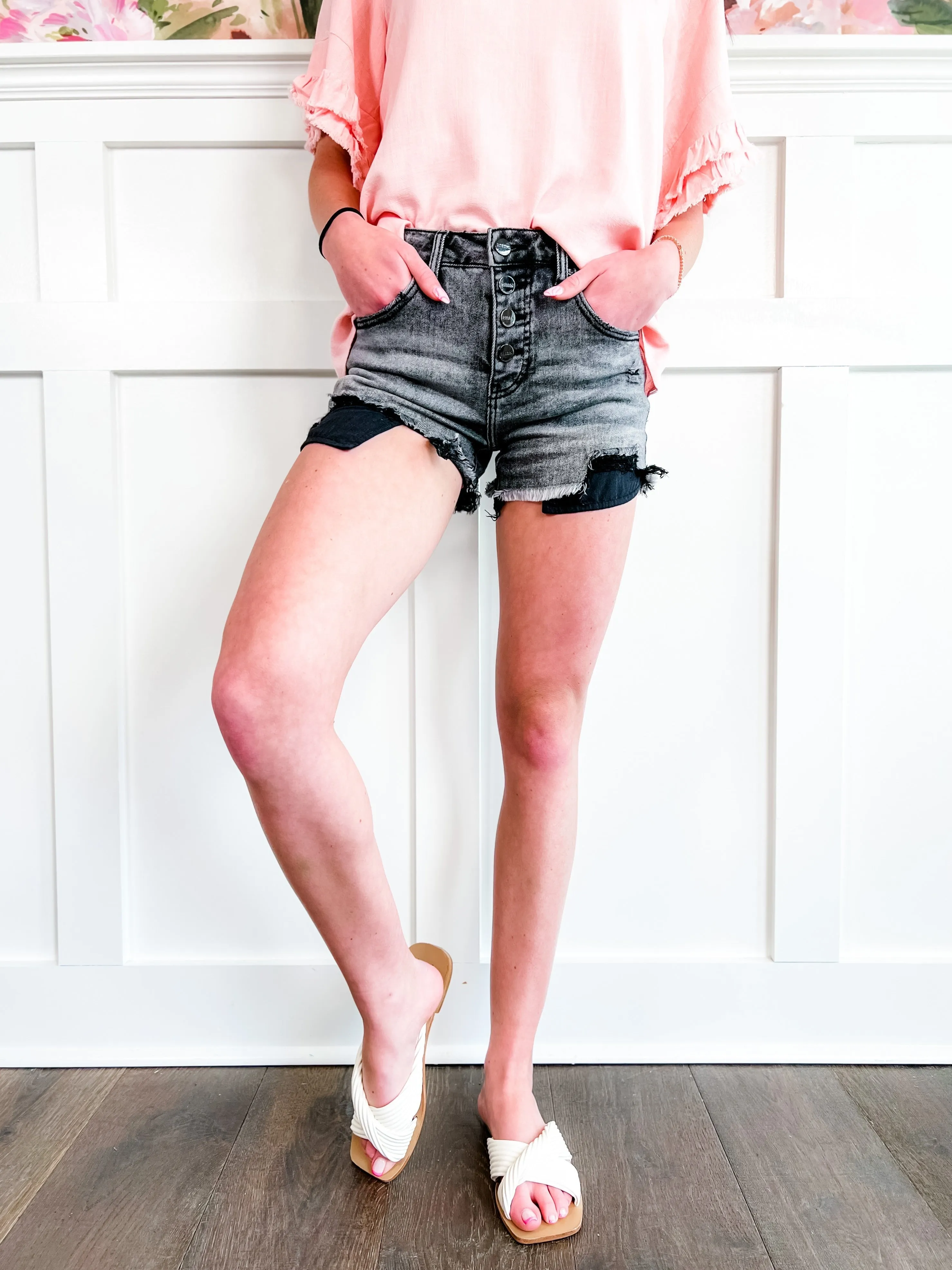 Risen Dark Grey Button Down Shorts