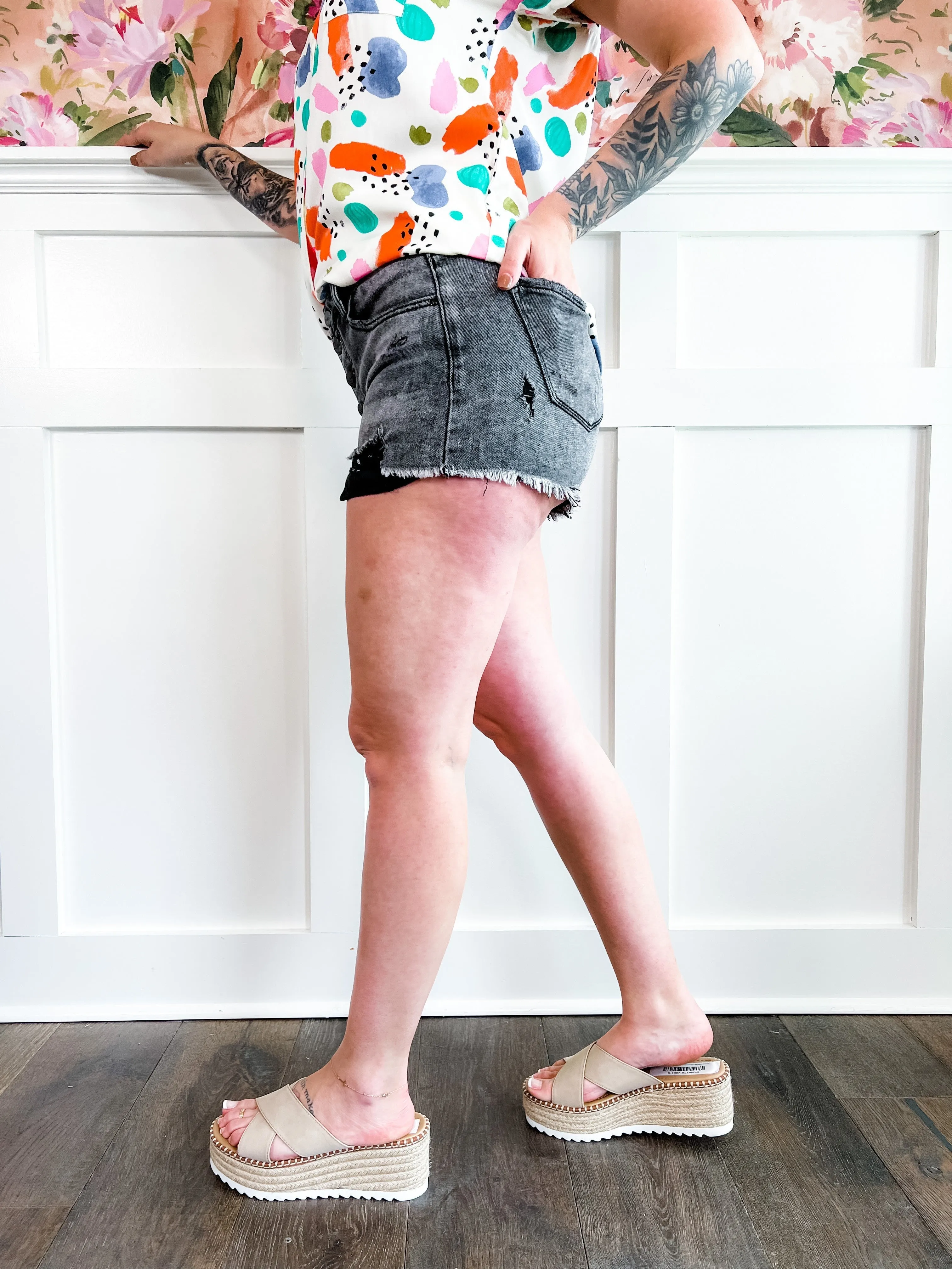 Risen Dark Grey Button Down Shorts