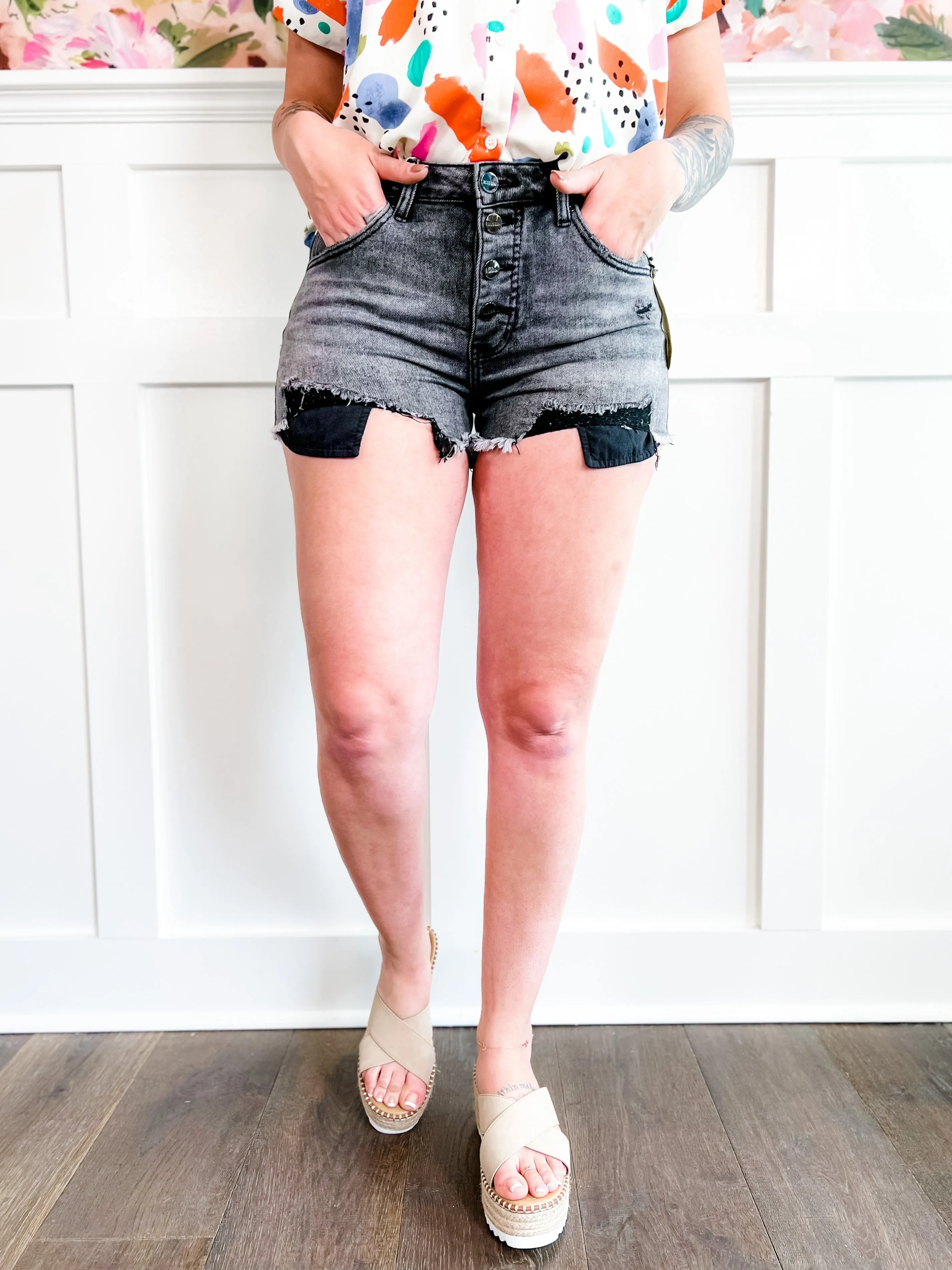 Risen Dark Grey Button Down Shorts