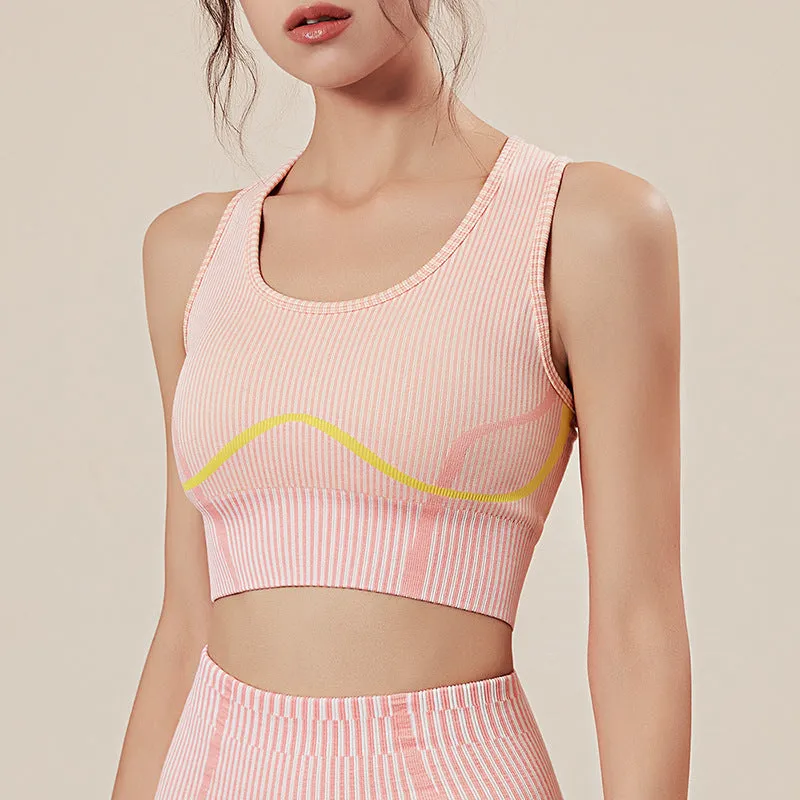 Seamless high-stretch striped yoga wear quick-drying breathable sportswear fitness running sports bra