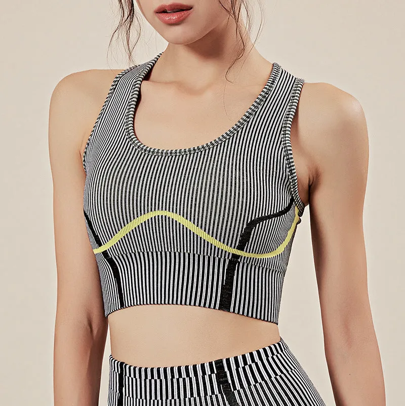 Seamless high-stretch striped yoga wear quick-drying breathable sportswear fitness running sports bra