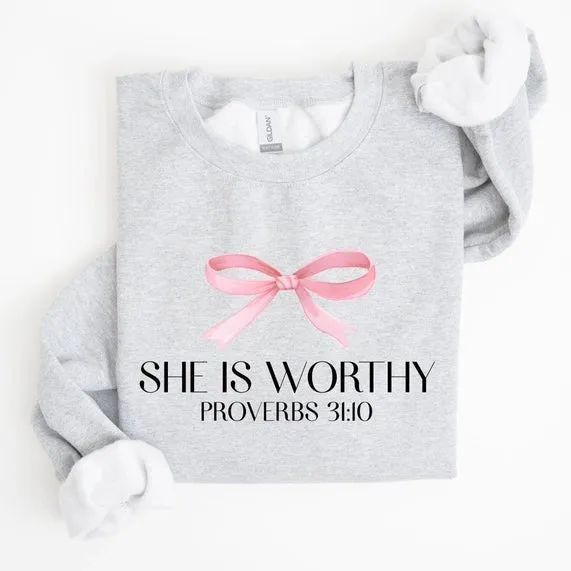 She Is Worthy, Pink Bow Sweatshirt