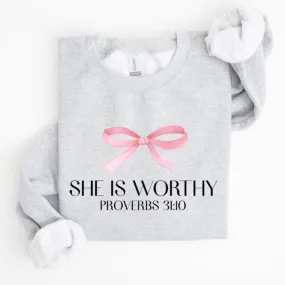 She Is Worthy, Pink Bow Sweatshirt
