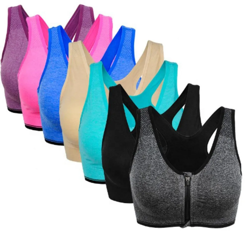 Sidiou Group Sports Bra Front Zip Wear Tops Women Yoga Bra Plus Size Gym Sexy Fitness Clothing