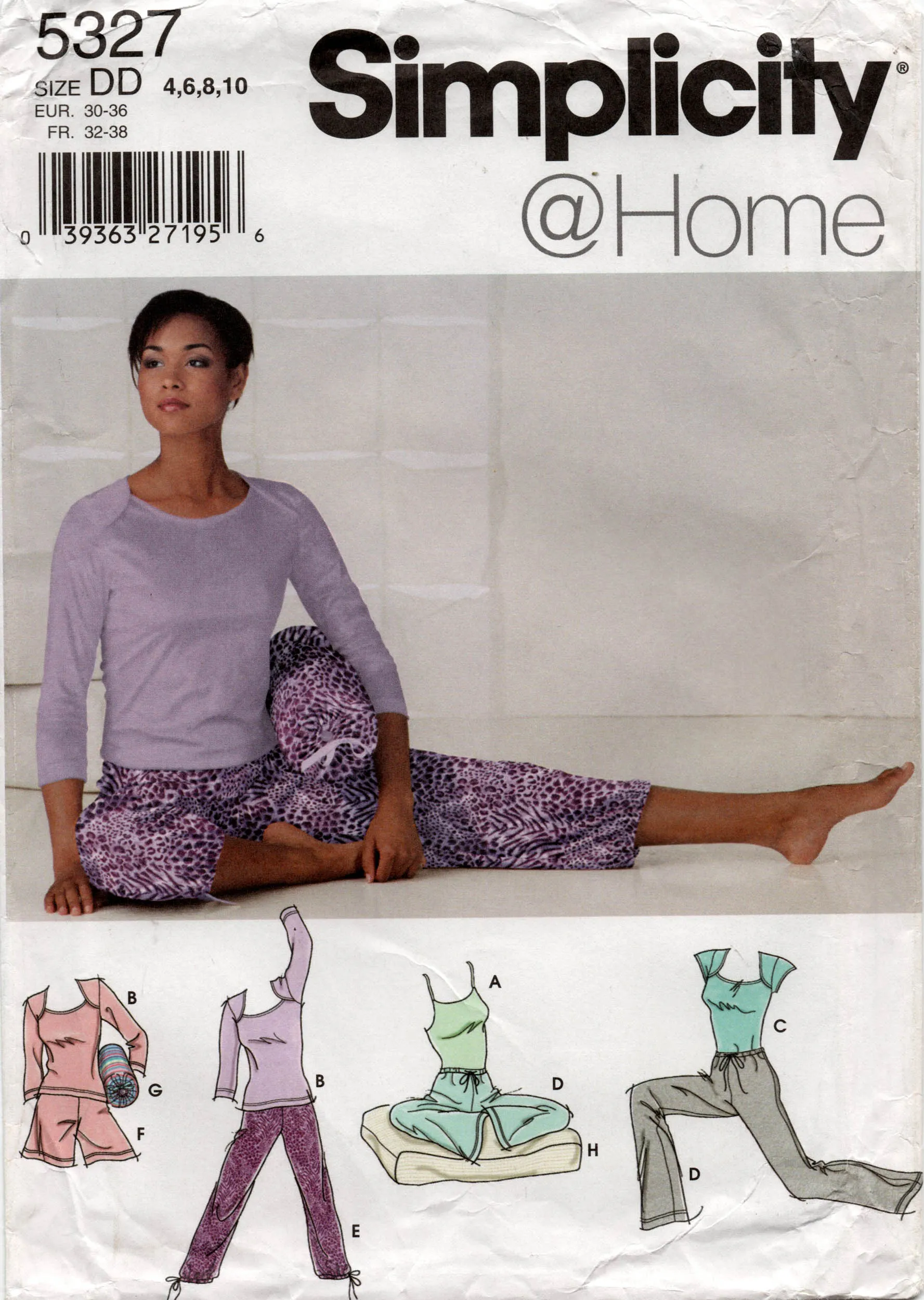 Simplicity 5327 Womens Stretch Activewear & Yoga Accessories Out Of Print Sewing Pattern Size 4 - 10 UNCUT Factory Folded