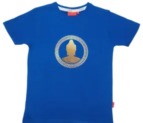 Spiritual T Shirt for Yoga, Meditation, and Mindfulness - Blue - Buddha in circle (Adults)