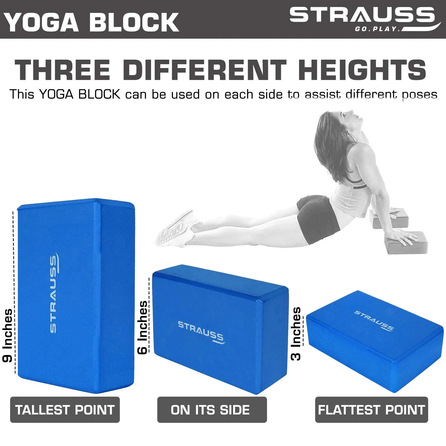 Strauss Yoga Belt, 8 feet, (Blue) with Yoga Block