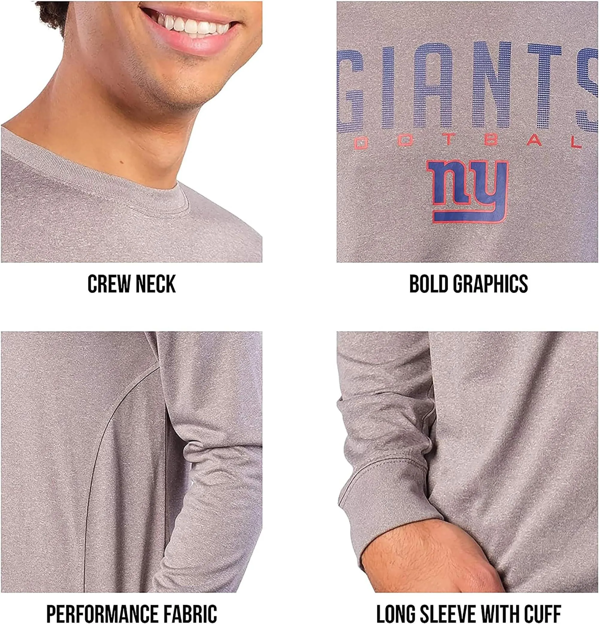 Ultra Game NFL Official Adults Super Soft Game Day Long Sleeve T-Shirt - Unisex New York Giants|New York Giants