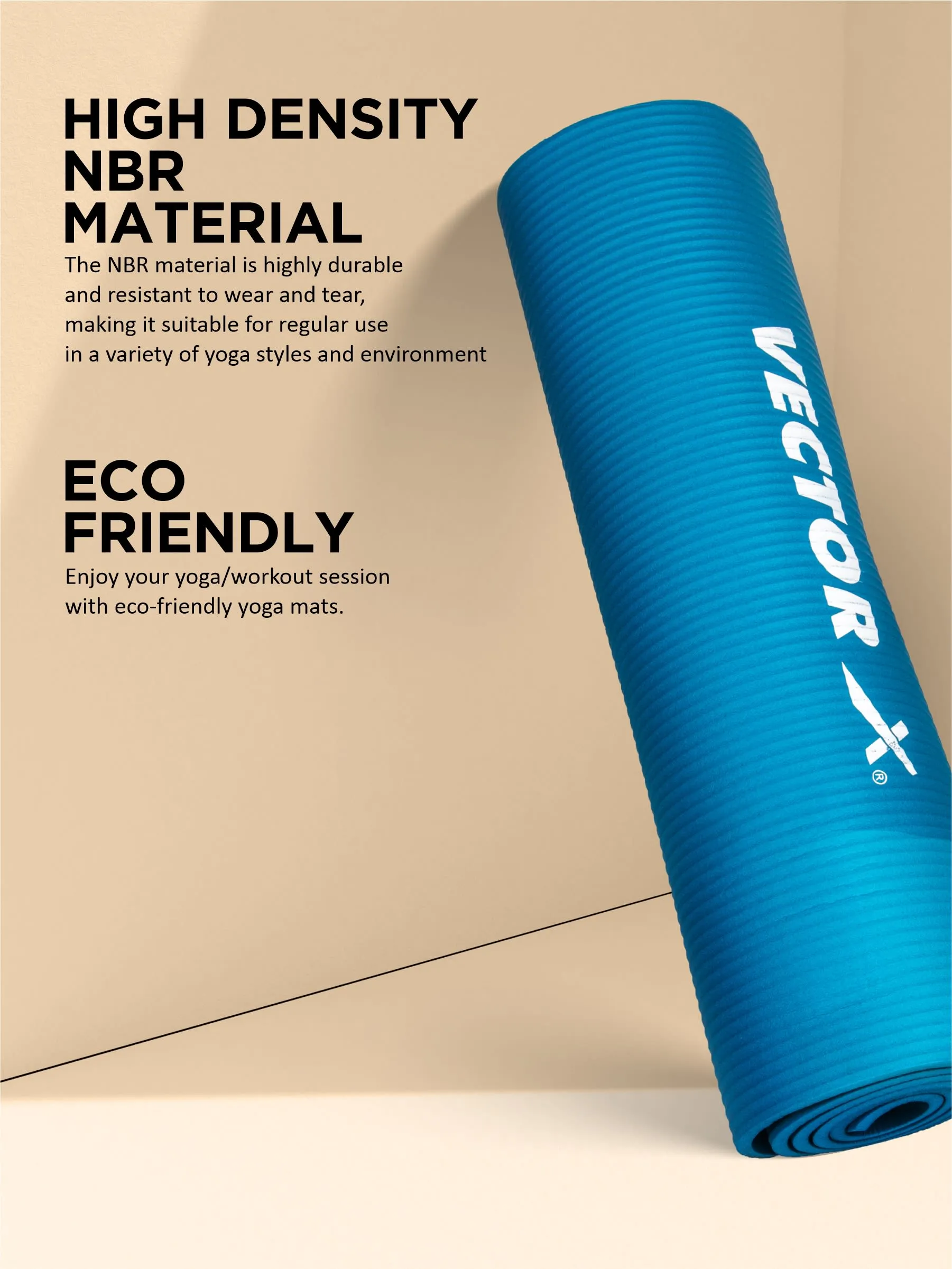 VECTOR X Non-Toxic Phthalate Free Best Quality and Anti slip NBR Eco Friendly 100 mm mm Yoga Mat (Blue)
