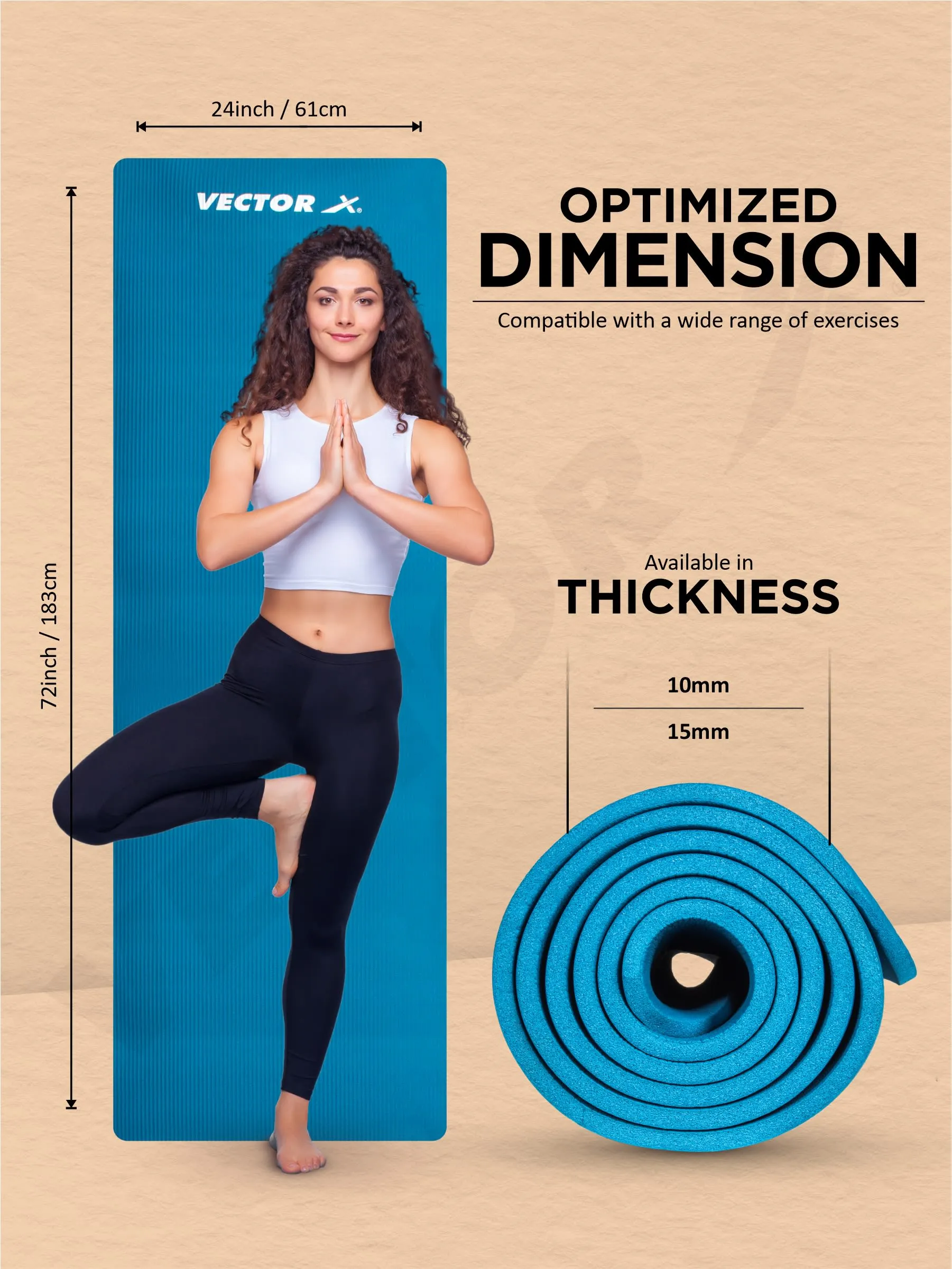 VECTOR X Non-Toxic Phthalate Free Best Quality and Anti slip NBR Eco Friendly 100 mm mm Yoga Mat (Blue)