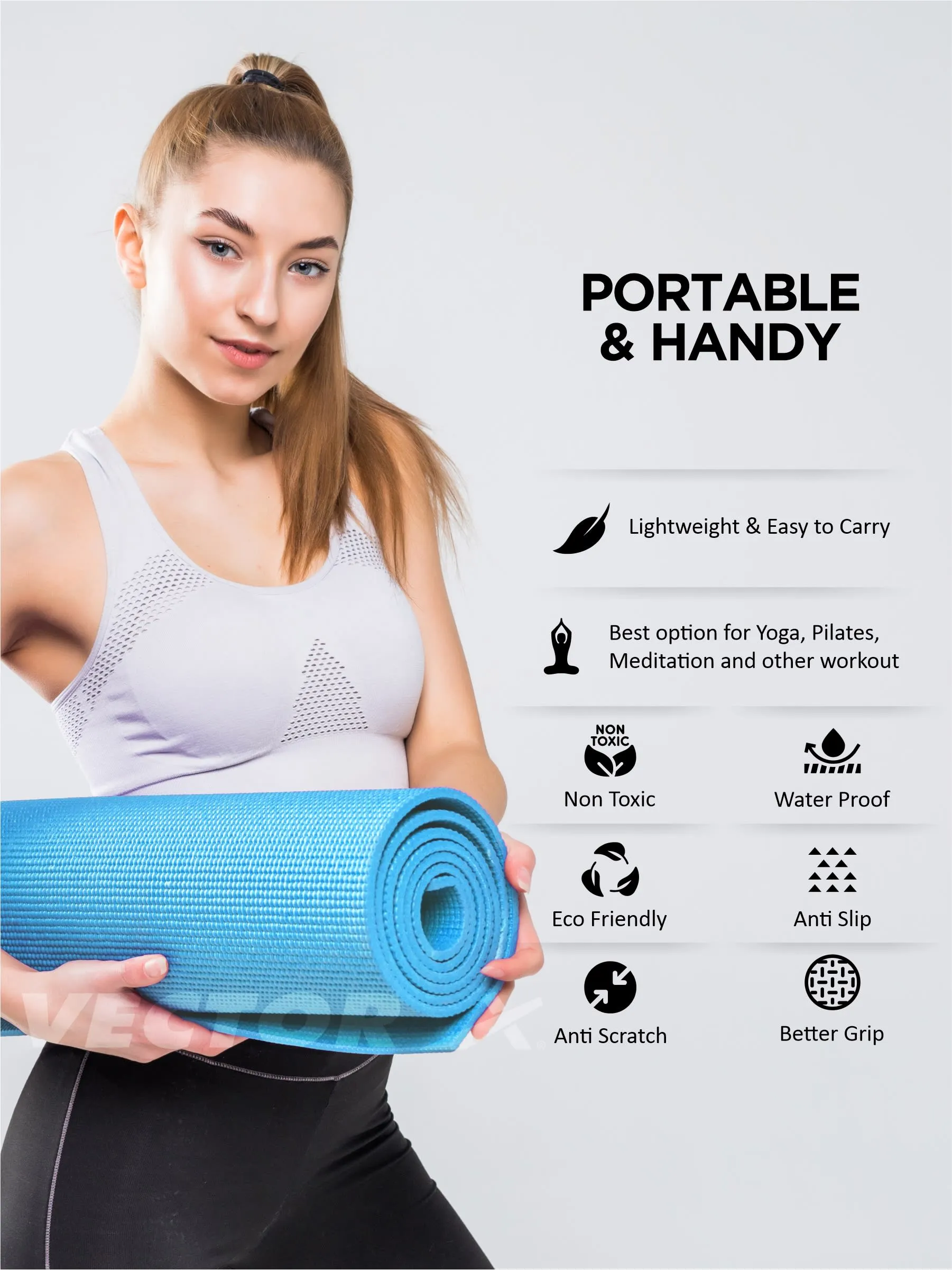 VECTOR X Non-Toxic Phthalate Free Best Quality and Anti slip PVC Eco Friendly 6 mm mm Yoga Mat (Navy)