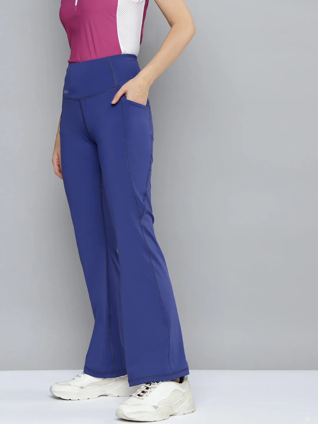 Women Blue Solid Bootcut Track Pants