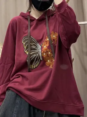 Women Butterfly Embroidery Hooded