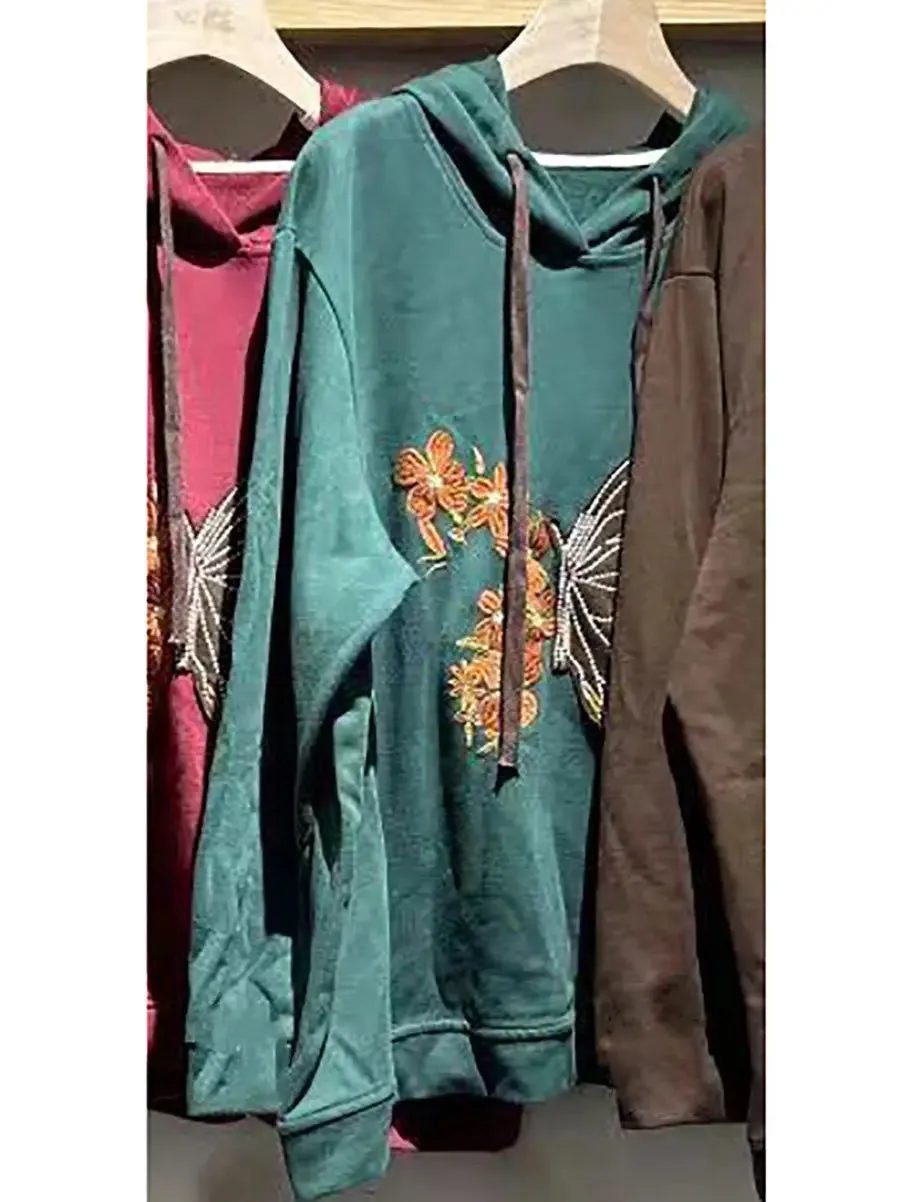 Women Butterfly Embroidery Hooded