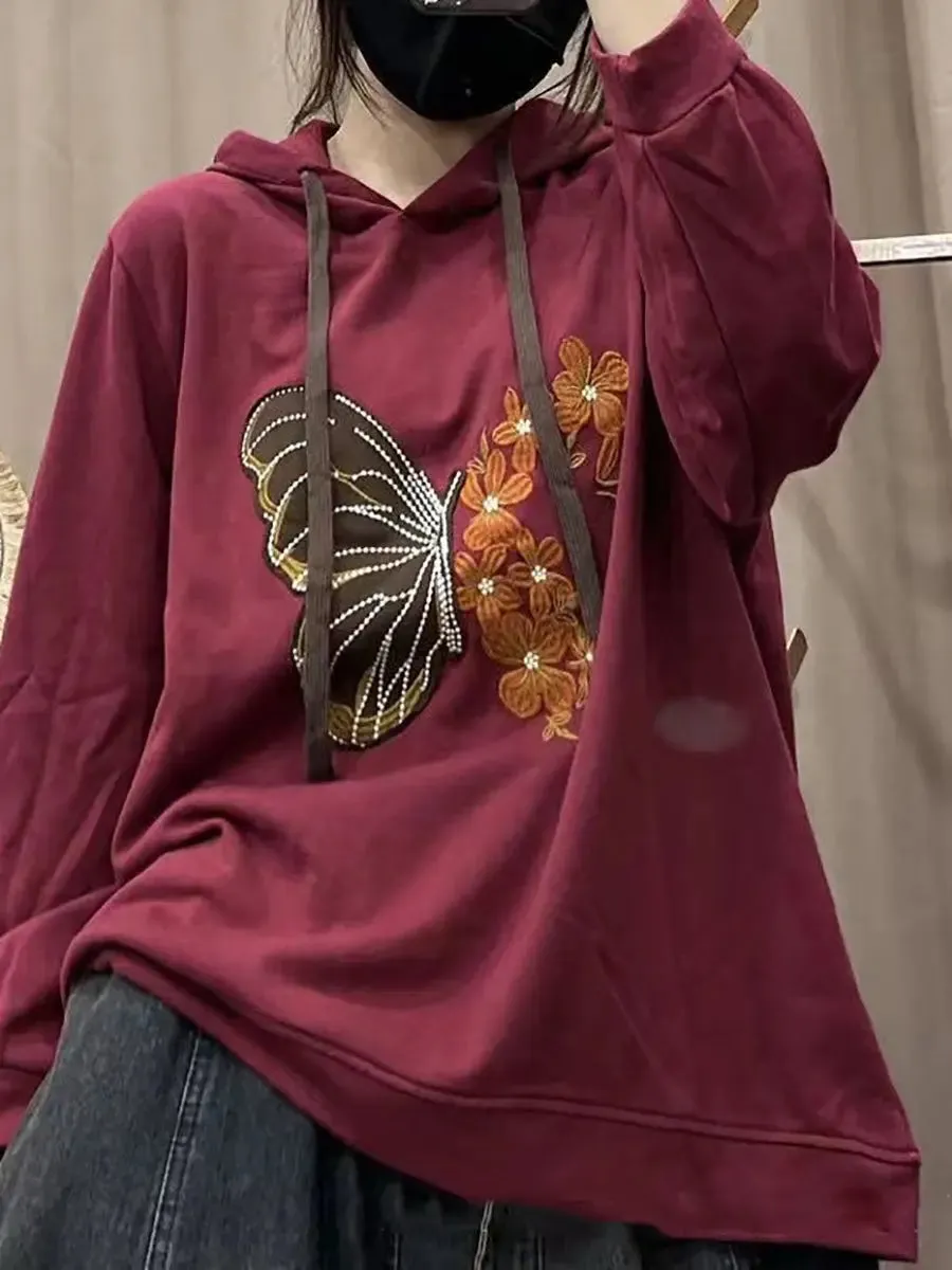 Women Butterfly Embroidery Hooded