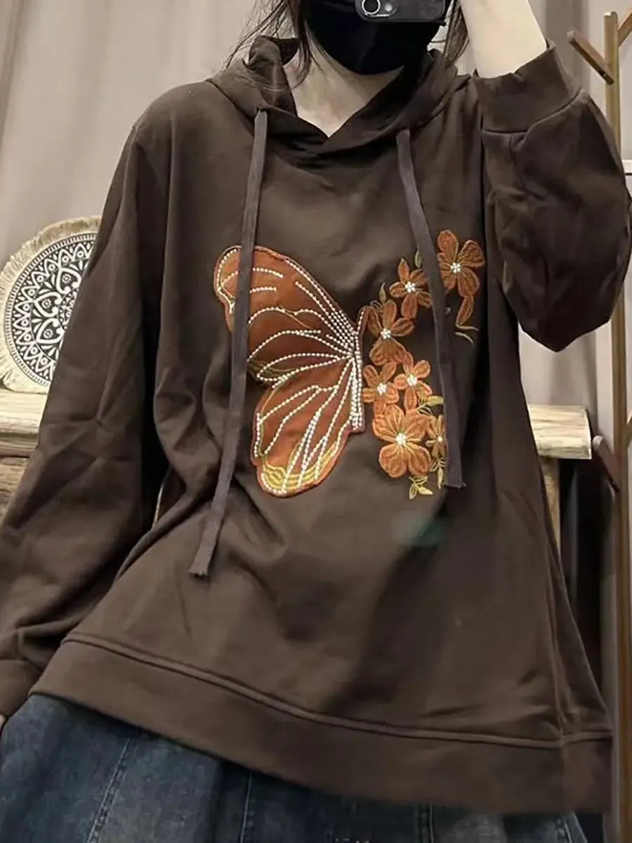 Women Butterfly Embroidery Hooded