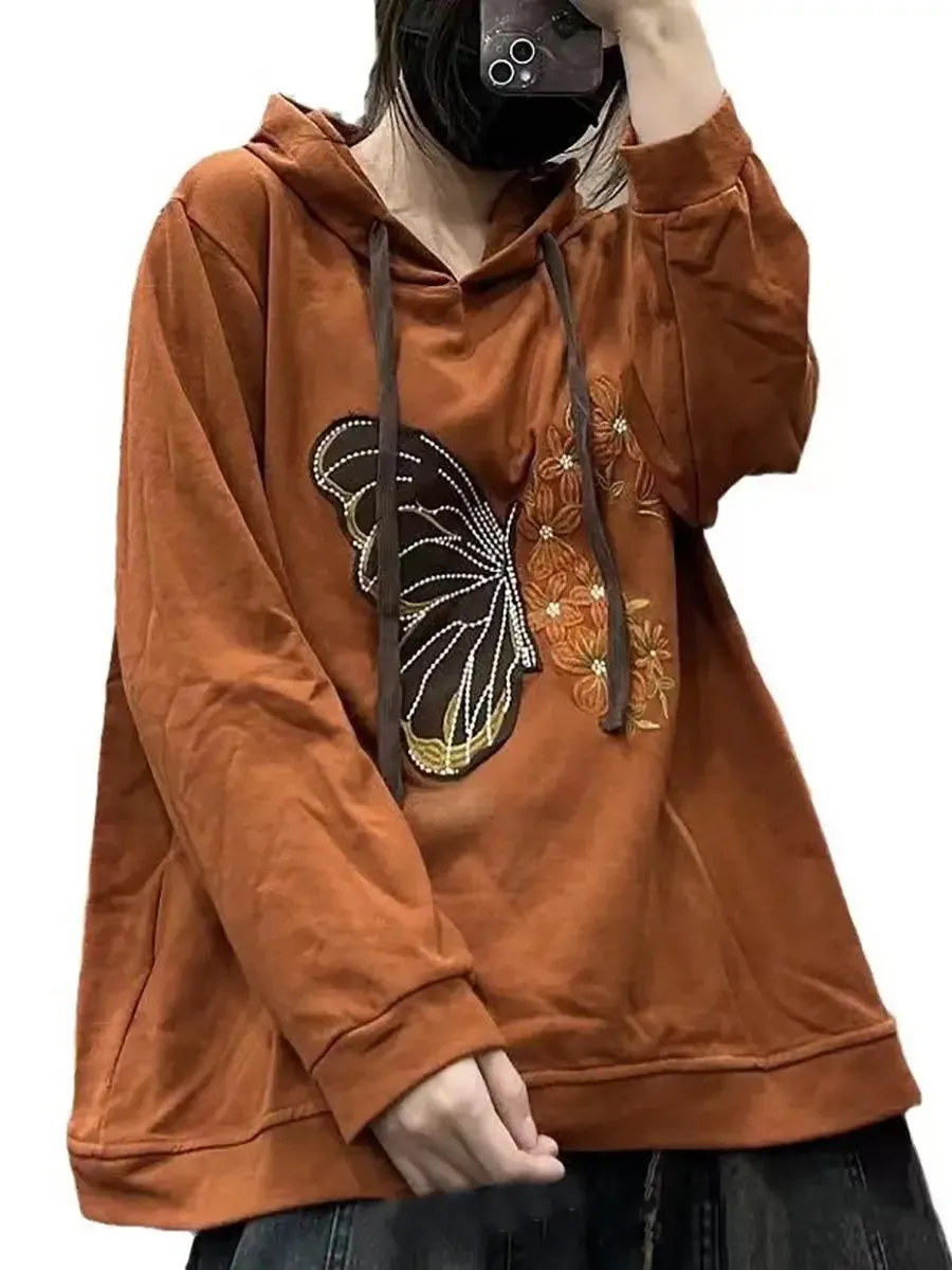 Women Butterfly Embroidery Hooded