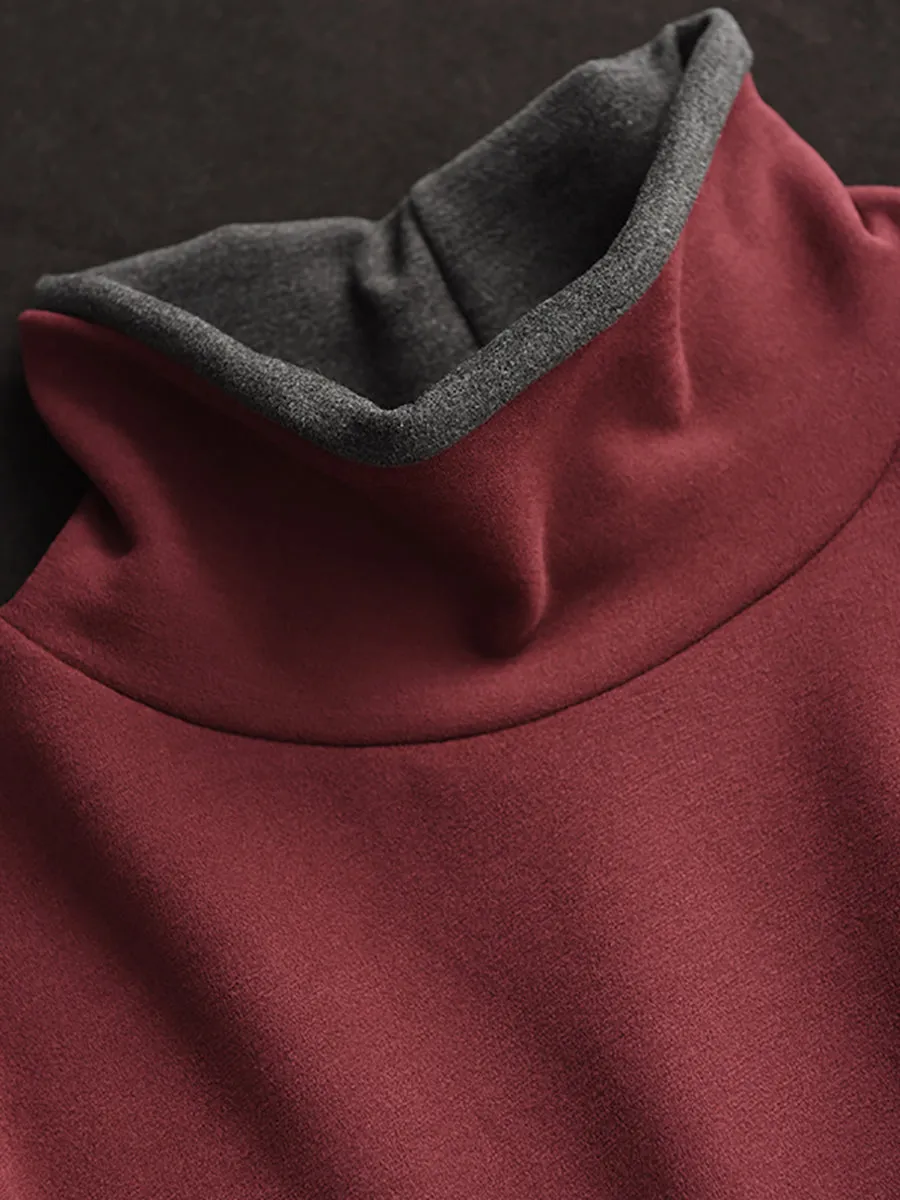 Women Fashion Turtleneck Spliced Warm Bottom Shirt